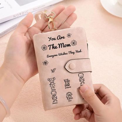 Personalized Women Leather Wallet Purse With Custom Kids And Pet Name 