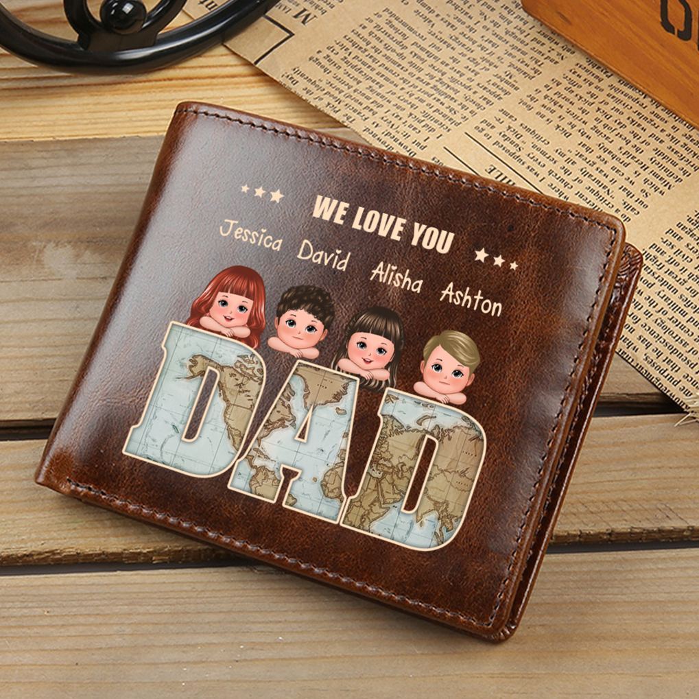 Custom We Love You Dad Leather Bifold Wallet
