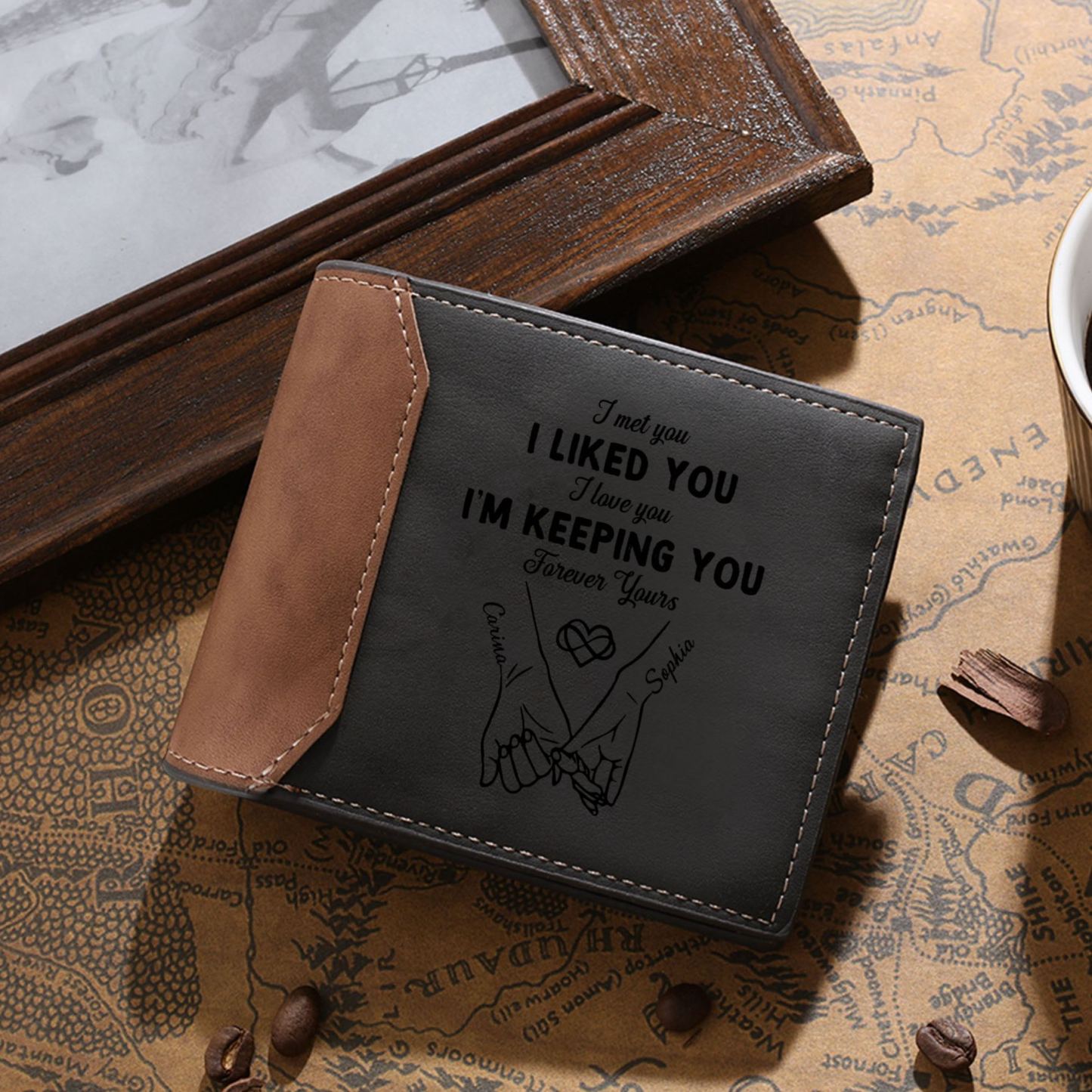 Personalised Photo Engraved PU Leather Couples Wallet for Men