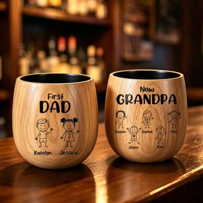 Personalized Wooden Whisky Glass for Dad or Grandpa – 2 to 16 Children and Names