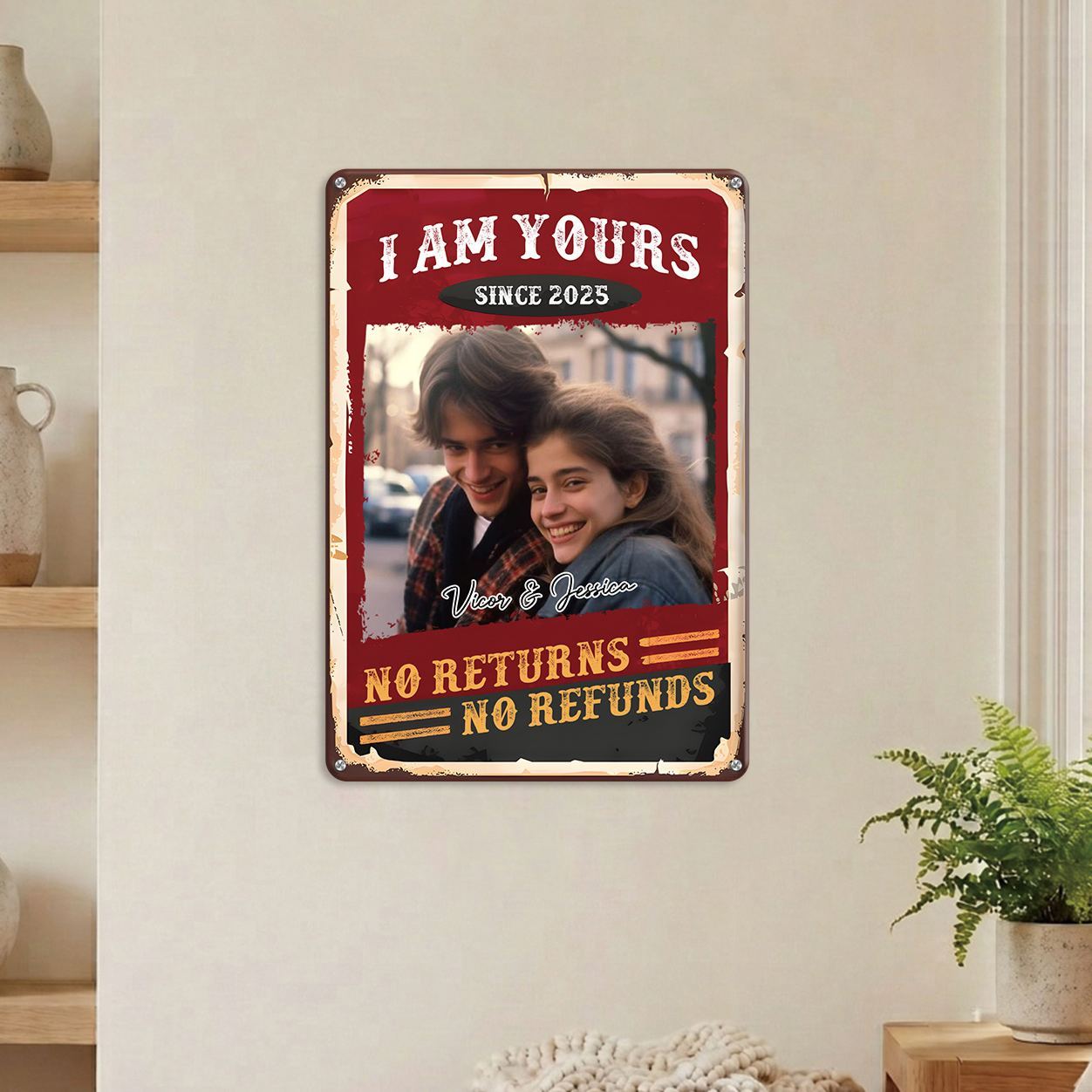 Personalized Metal Plaque for Couples with 2 Names and Year – Romantic Wall Decoration