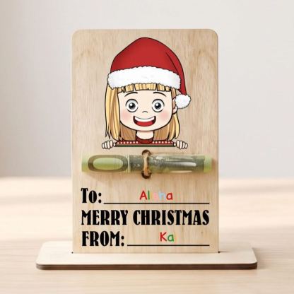 Personalised Wooden Christmas Money Holder with 2 Names – Cash Gift Card for Child
