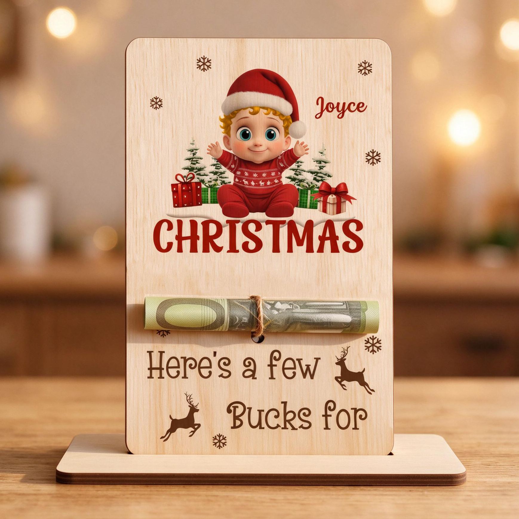 Personalized Baby Christmas Wooden Money Holder