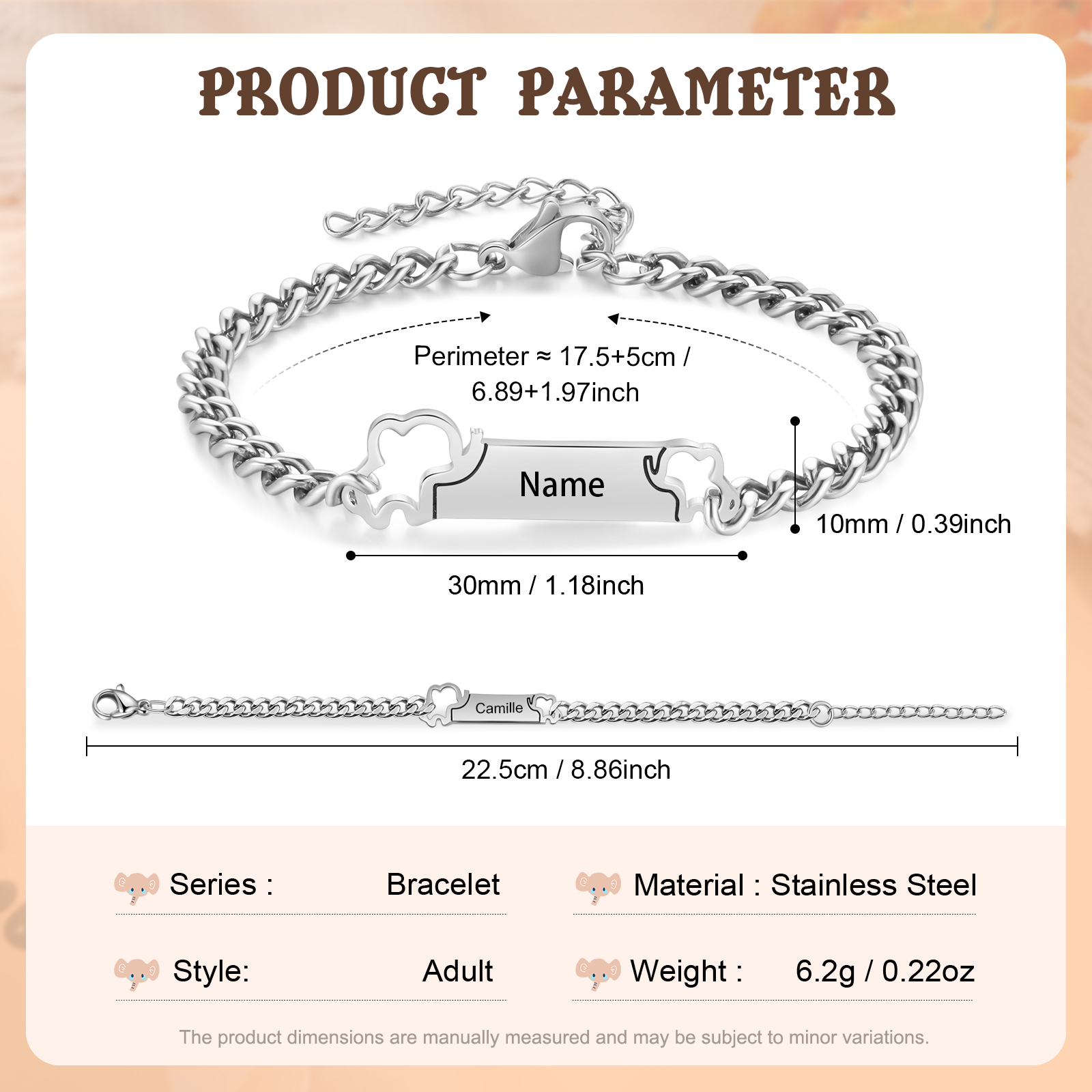 Personalized Elephant Name Bracelet for Parent-Child