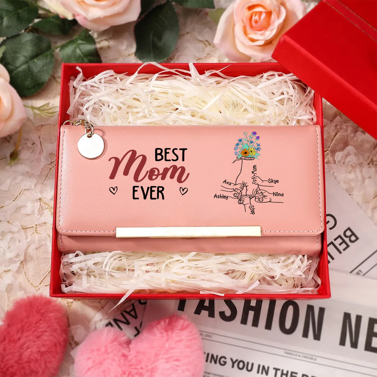 Personalized Best Mom Ever Pink Floral Wallet