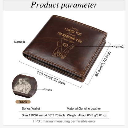 Personalised Engraved Photo Genuine Leather Wallet for Men