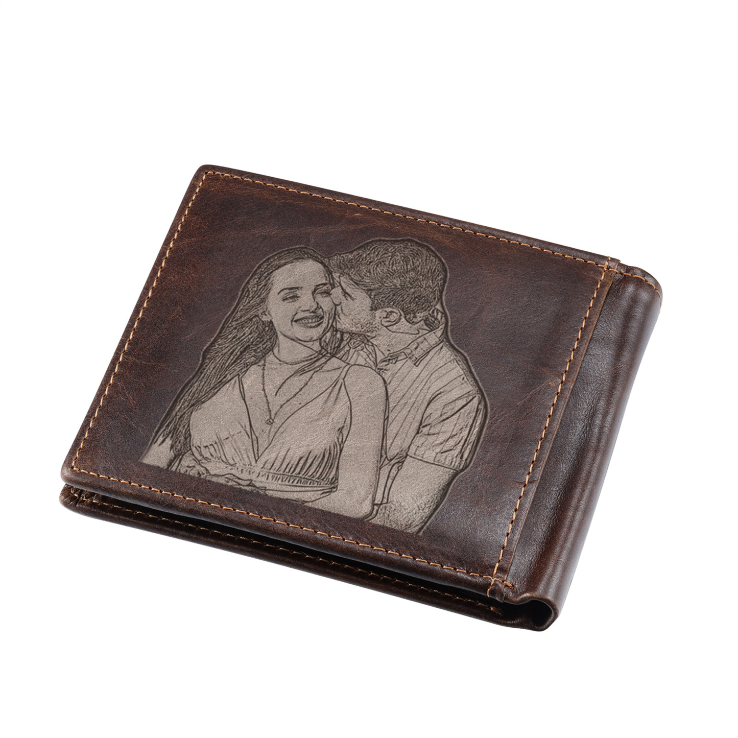 Personalised Engraved Photo Genuine Leather Wallet for Men