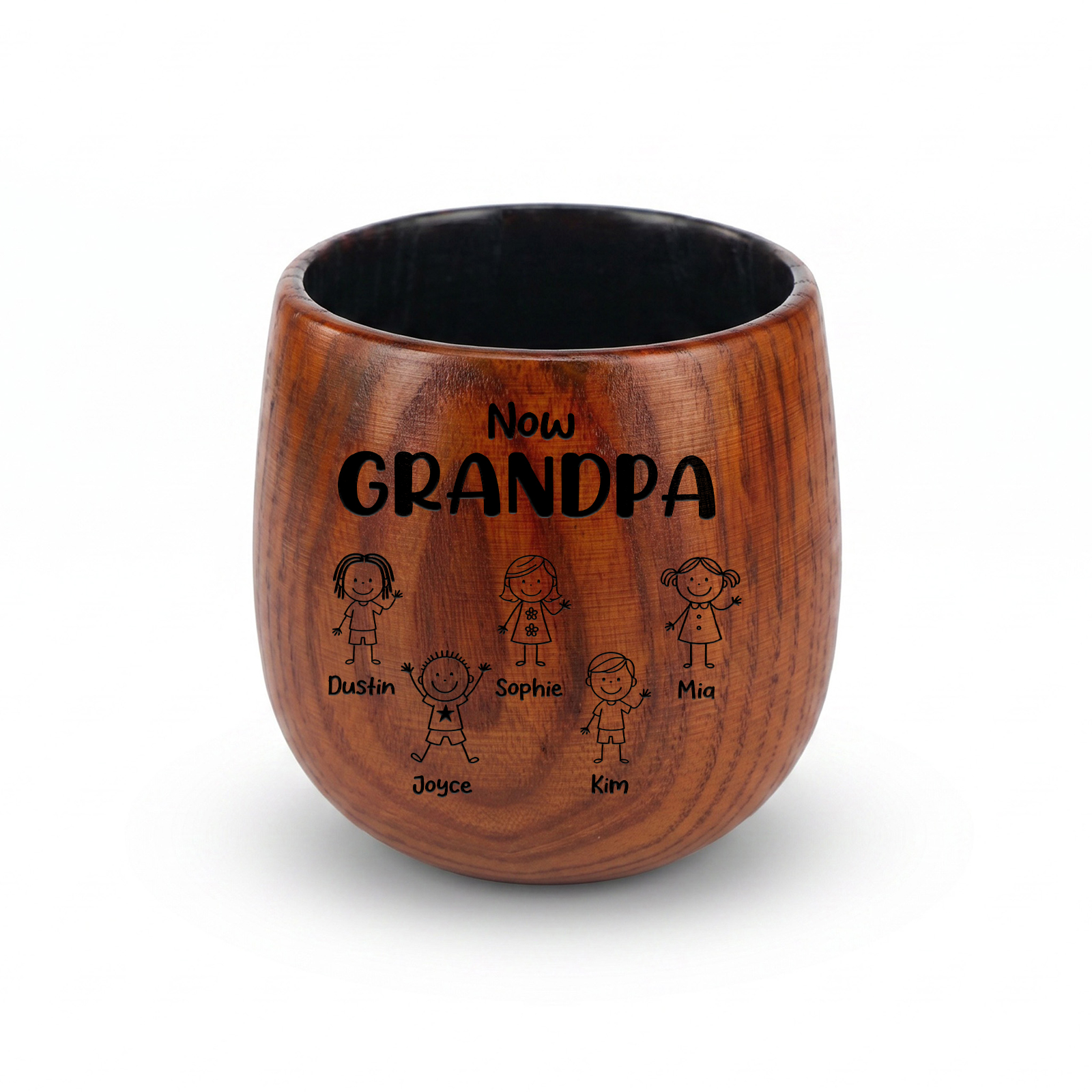 Personalized Wooden Whisky Glass for Dad or Grandpa – 2 to 16 Children and Names