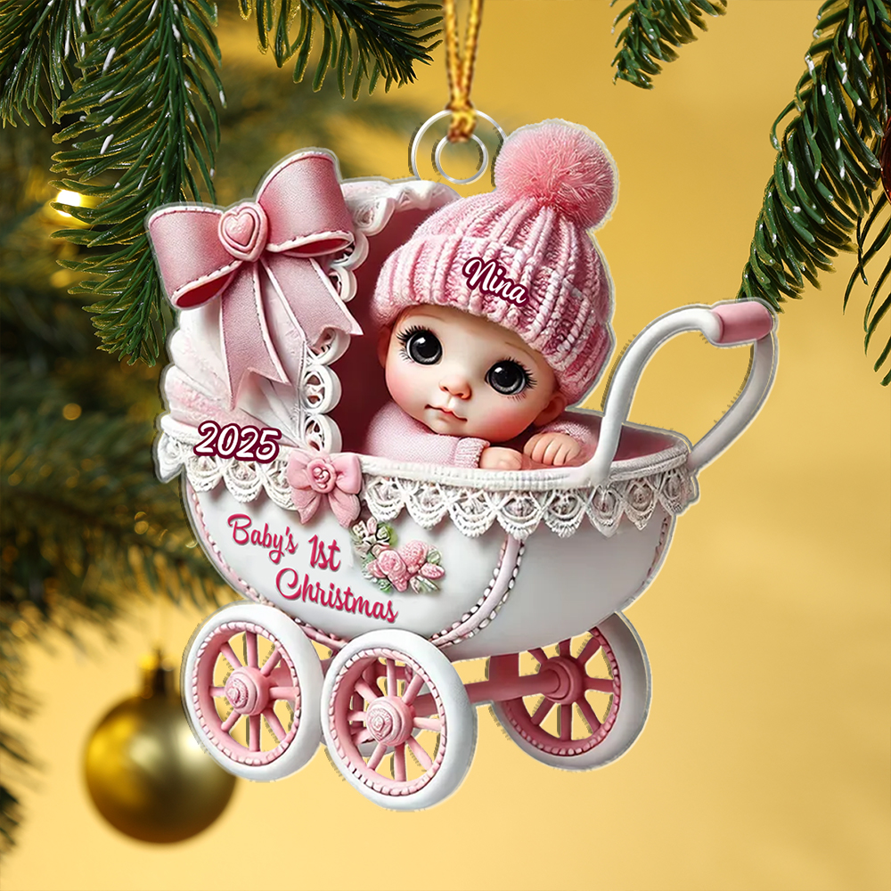 Personalized Pink Pram Baby's 1st Christmas Bauble