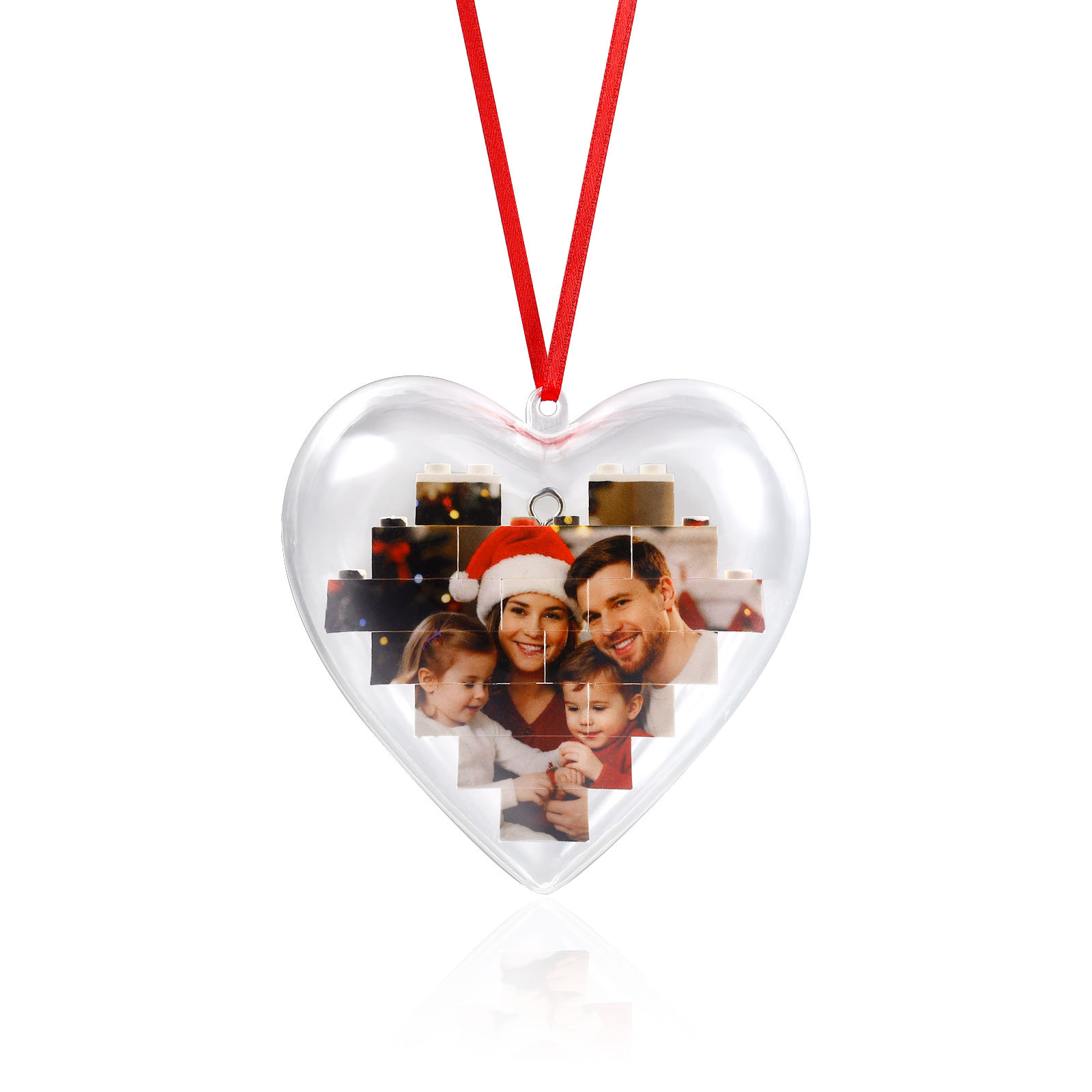 Personalized Photo Heart Christmas Blocks Bauble Ornament