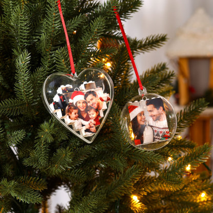 Personalized Photo Heart Christmas Blocks Bauble Ornament