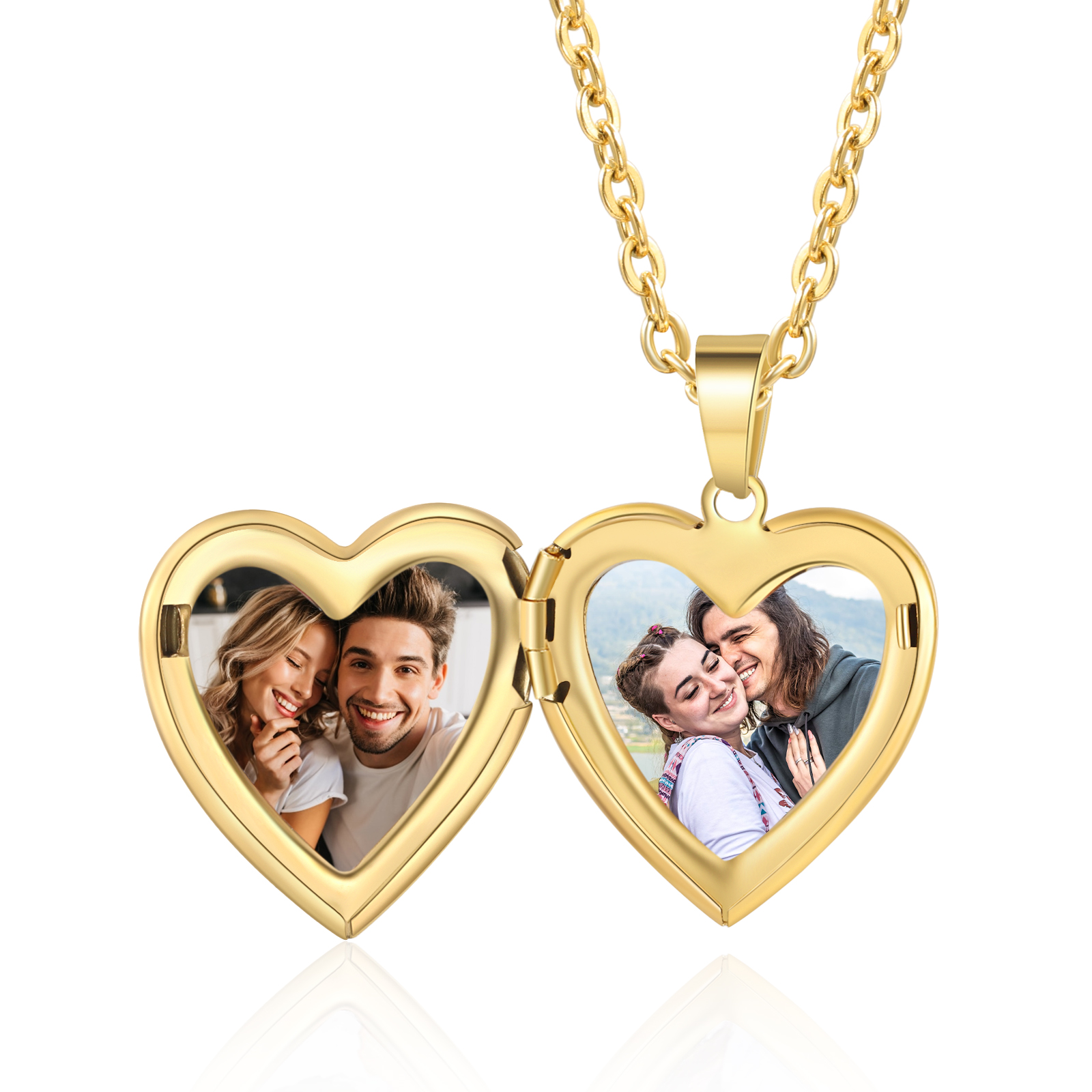Personalized Heart Locket Necklace with Birthday Flowers and 2 Photos