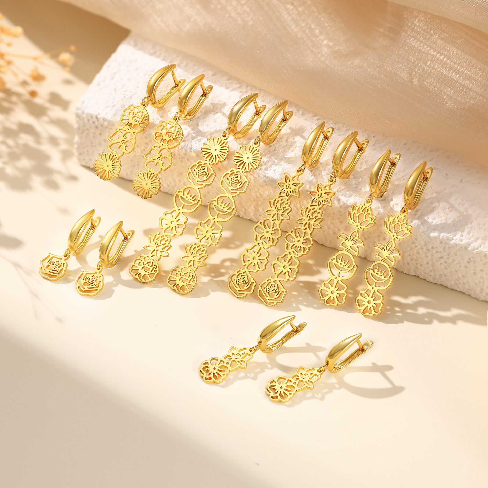 Personalized Birth Flower Earring Floral Dangle Earrings