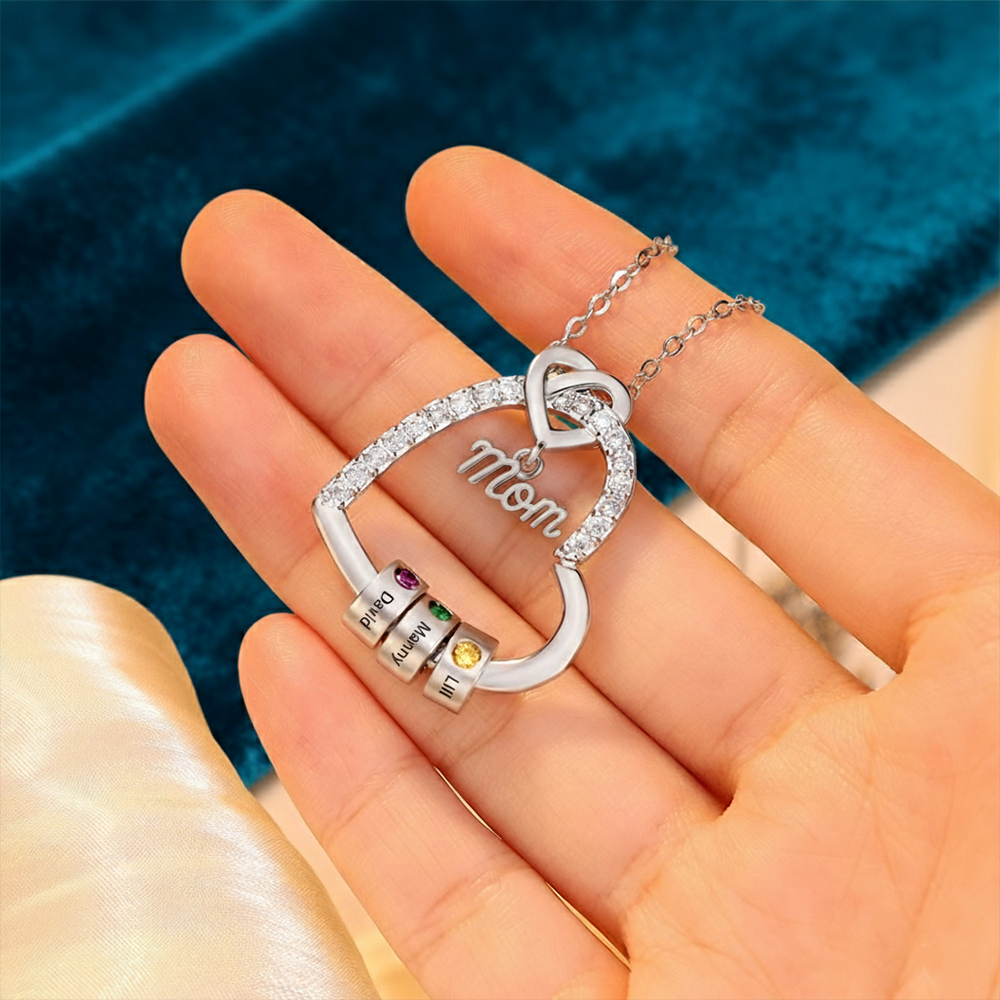 Personalized Heart Mom Necklace Custom 1-5 Names and Birthstones Gift for Mother