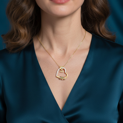 Personalized Heart Mom Necklace Custom 1-5 Names and Birthstones Gift for Mother