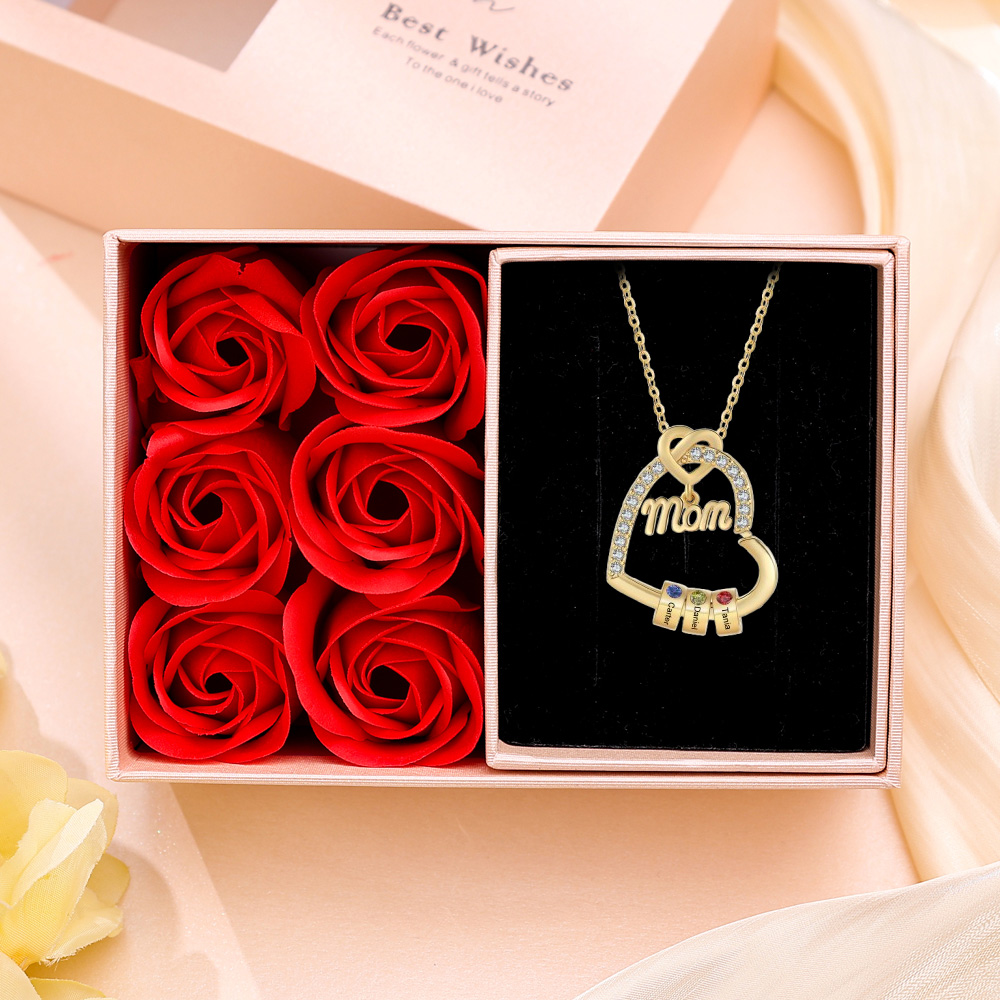 Personalized Heart Nana/Mom Necklace Custom 1-5 Names and 1-5 Birthstones Gift for Grandma/Mother Lorajewel