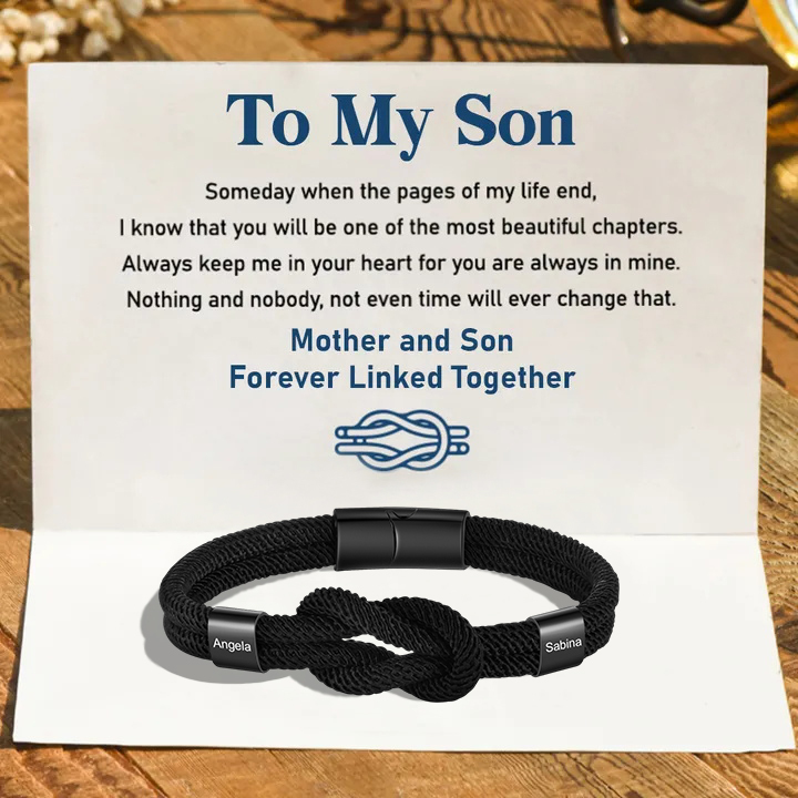 Mother and Son Forever Linked Together Braid Knot Bracelet Birthday Gift