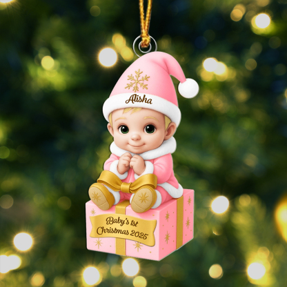 Personalized Baby 1st Christmas Pink Santa Ornament