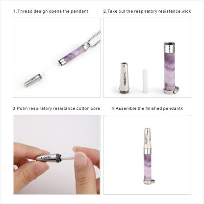 Gemstone Cylinder Breathing Necklace, Steel Tip