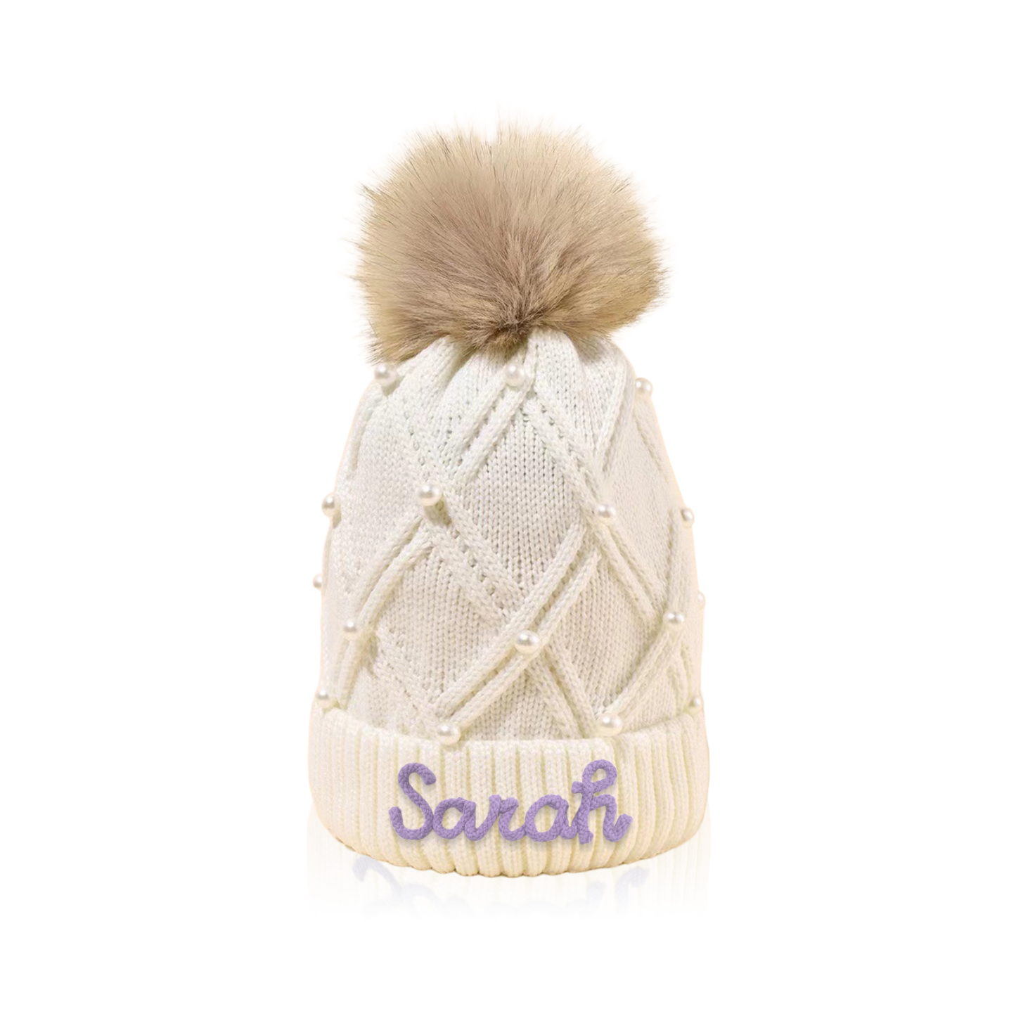 Personalized Name Embroidered Pearl Knit Beanie