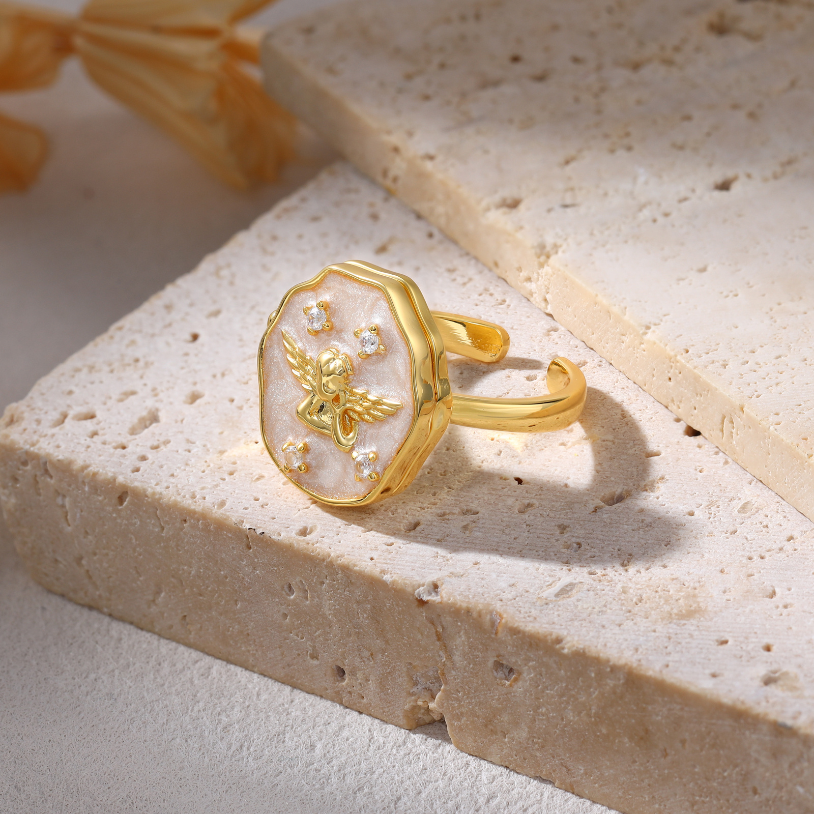 Personalized Angel CZ Photo Locket Adjustable Ring