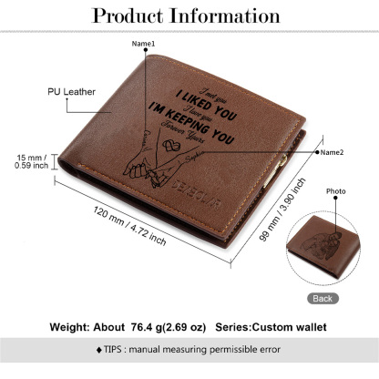 Personalised Photo Engraved PU Leather Couples Wallet for Men