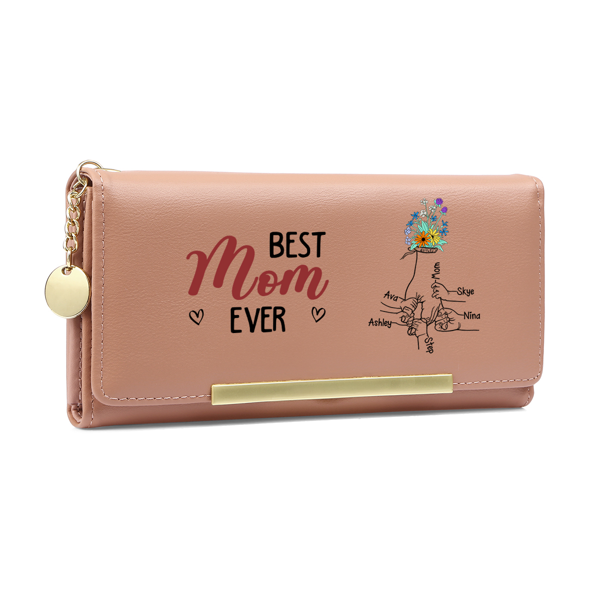 Personalized Best Mom Ever Pink Floral Wallet