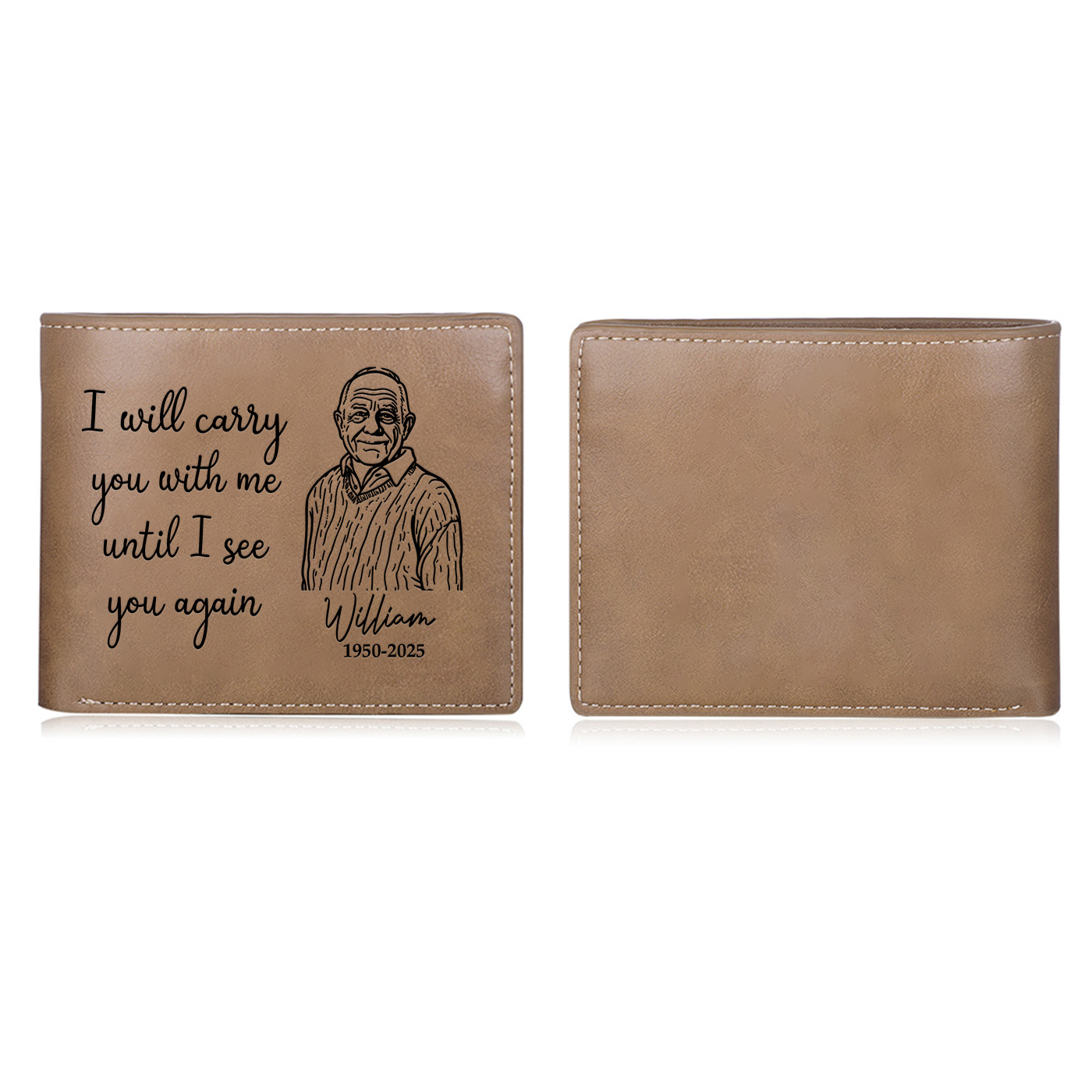 Personalized PU Memorial Leather Wallet Custom Photo Keepsake Memorial Gift | Lorajewel