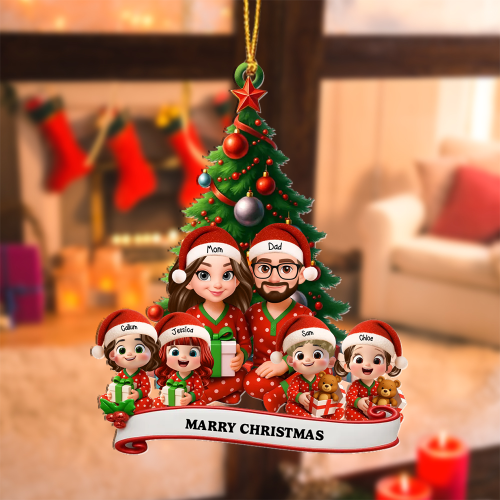 Custom Cartoon Family Christmas Pajama Ornament