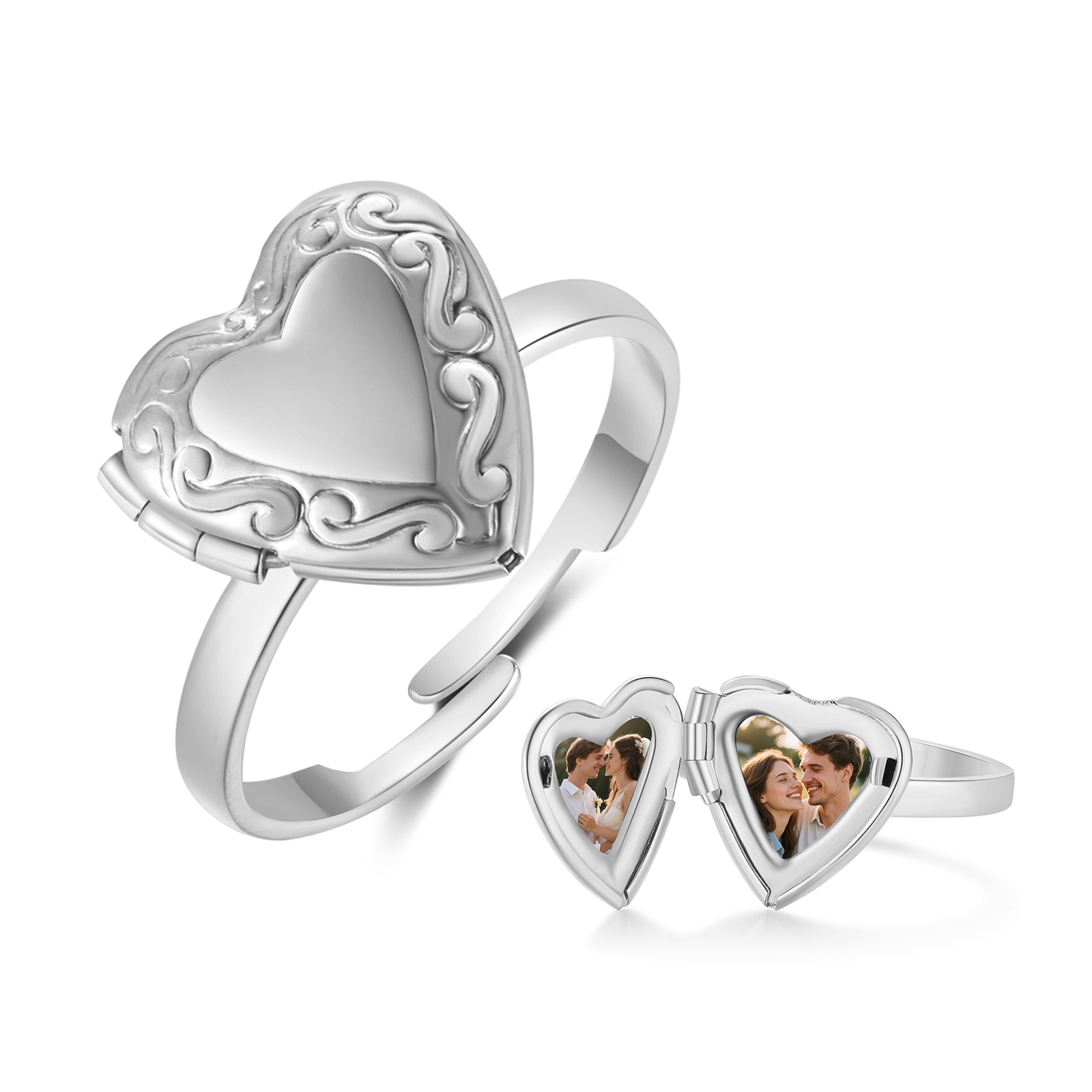 Personalized Adjustable Heart Photo Locket Ring