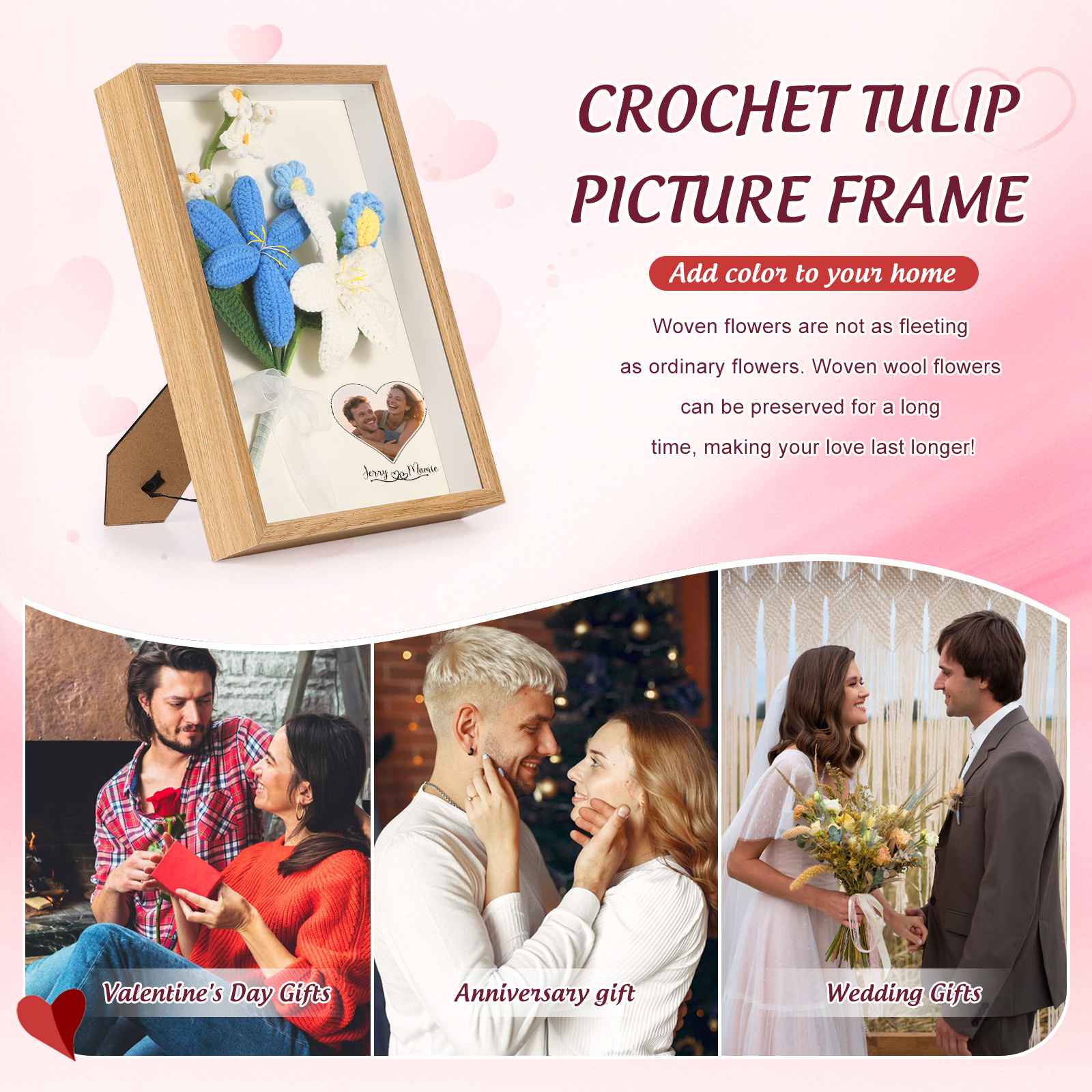Personalized 3D Tulip Crochet Flower Photo Frame