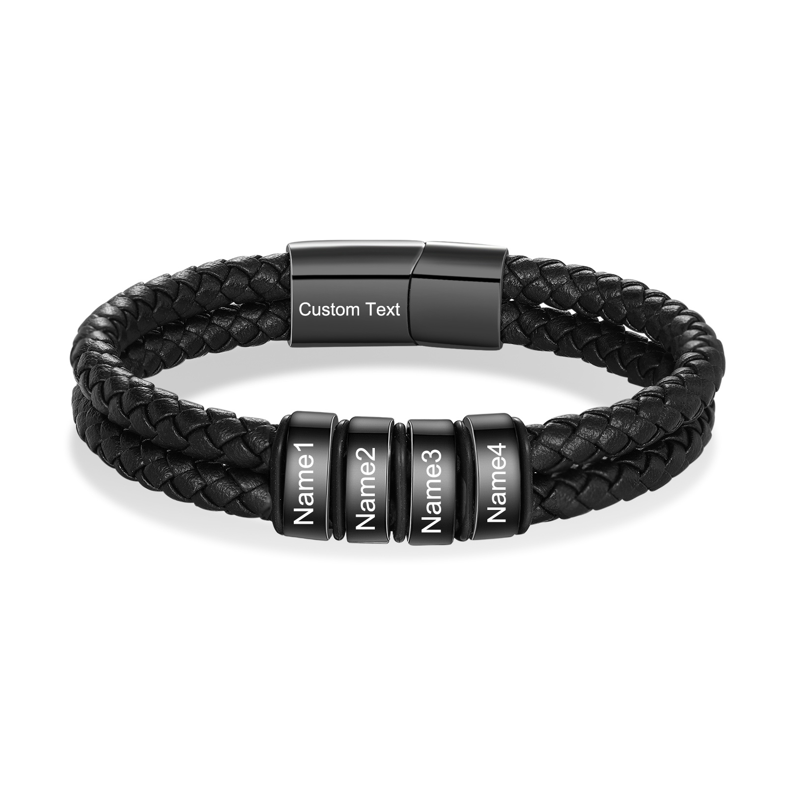 Personalised Black Braided Leather 2-6 Names Bracelet