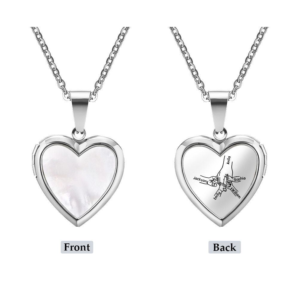 Personalized Family Heart Photo Locket Necklace for Women