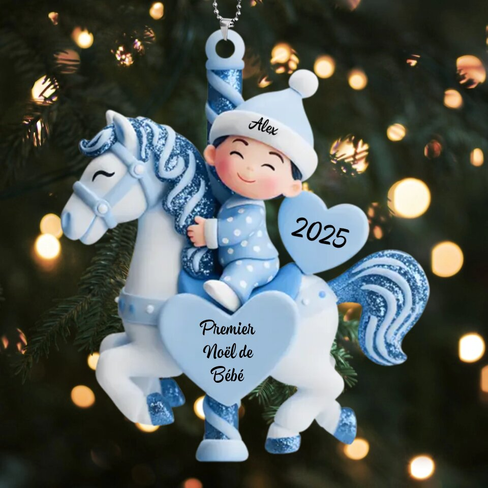 Personalized Glitter Carousel Baby Christmas Tree Ornament