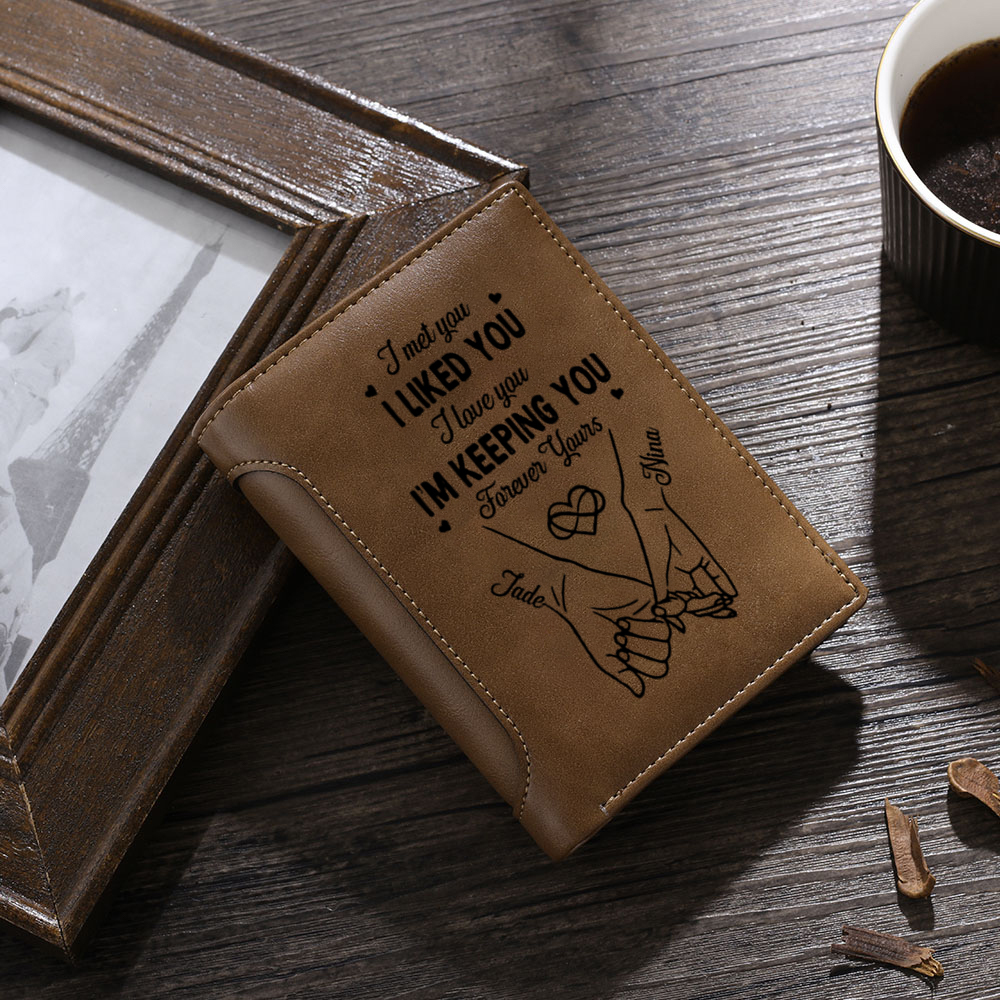 Personalized Couple Engraved Pinky Promise Leather Wallet