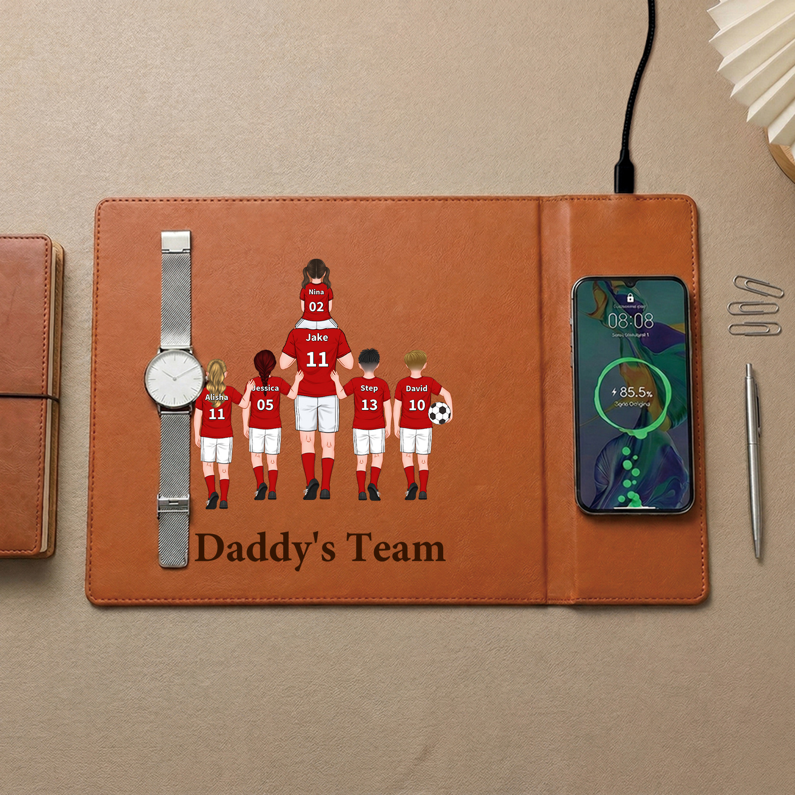 Personalized Football Family Charging Mouse Pad for Dad and Grandpa
