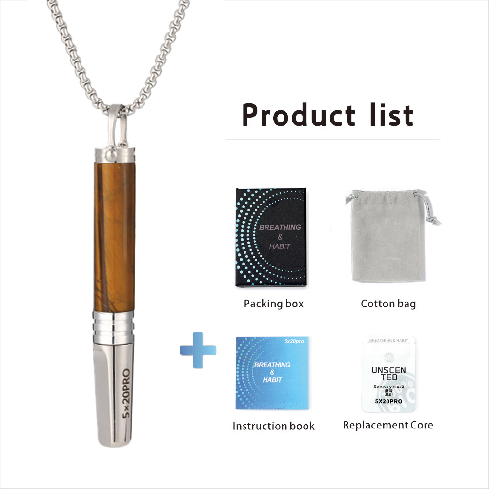 Gemstone Cylinder Breathing Necklace, Steel Tip