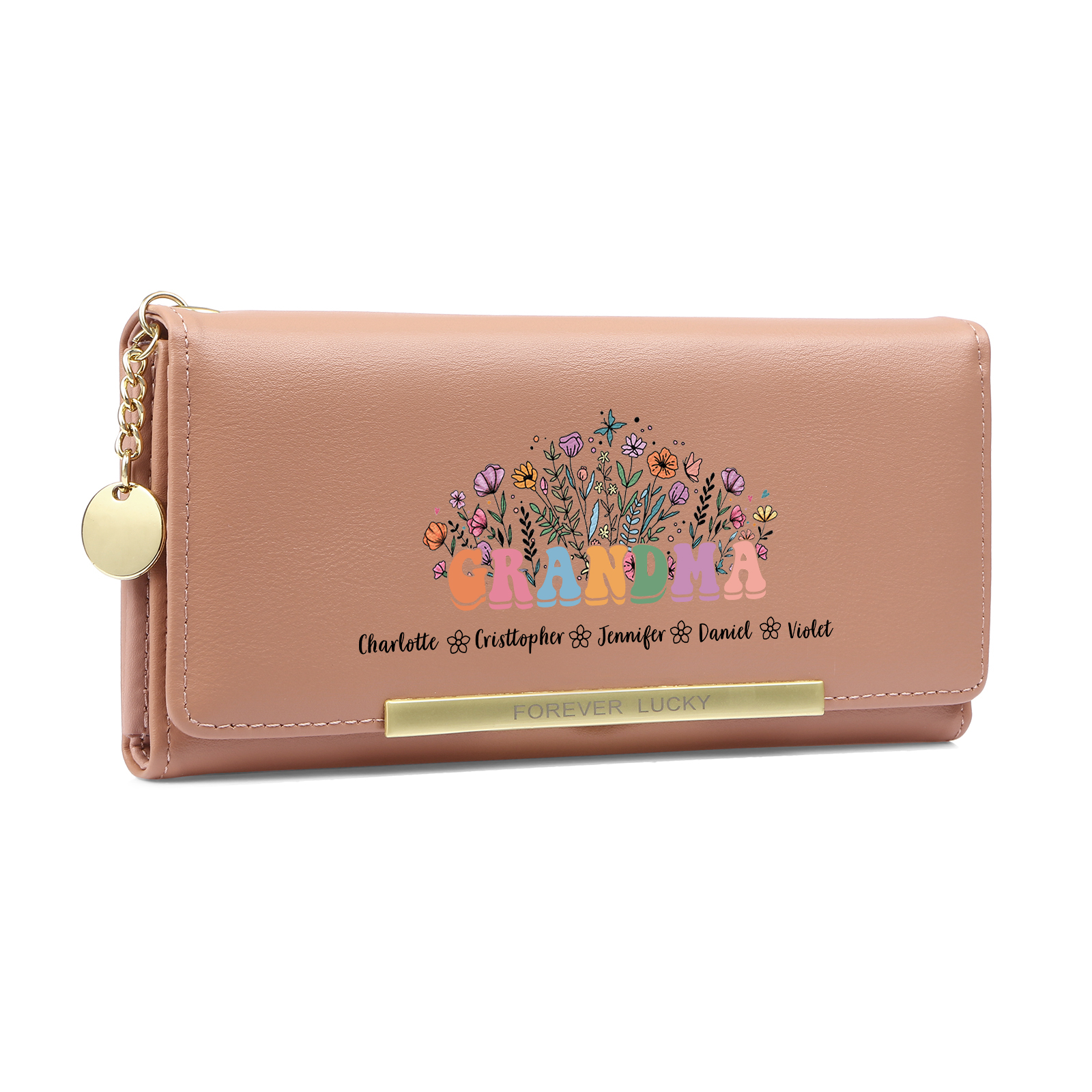 Personalized Women Wallet Flower Wallet Custom 1-6 Kid's Names Gift for Grandma | Lorajewel