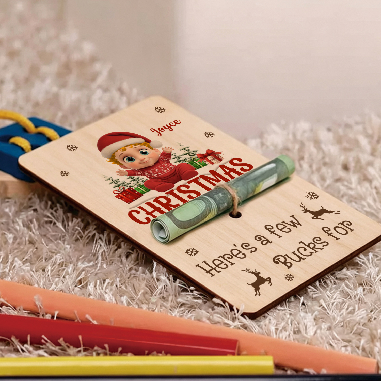Personalized Baby Christmas Wooden Money Holder