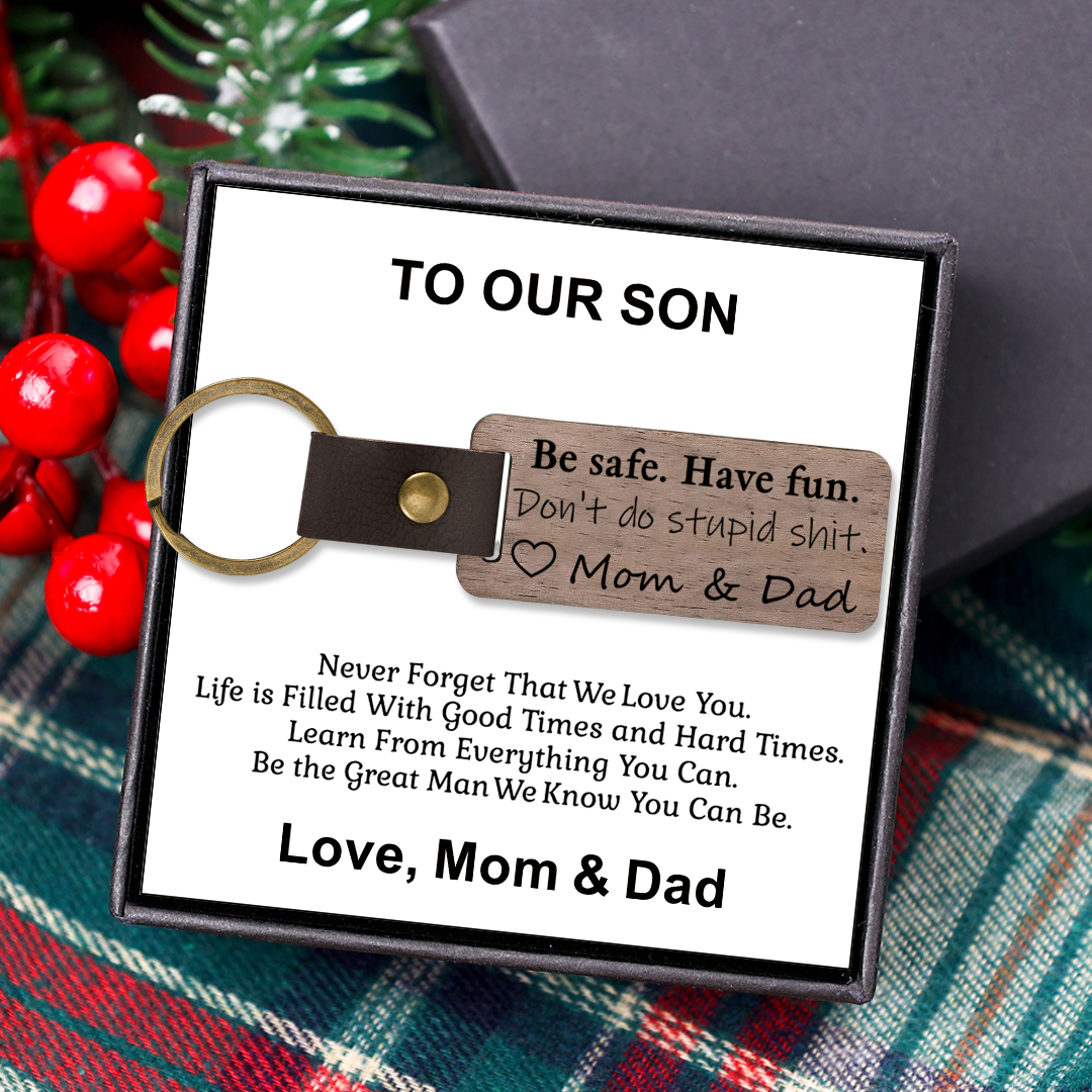 Don't Do Stupid Funny Wooden Keychain Drive Safe Have Fun Keychain Teenager Gift Set For Son/Daughter