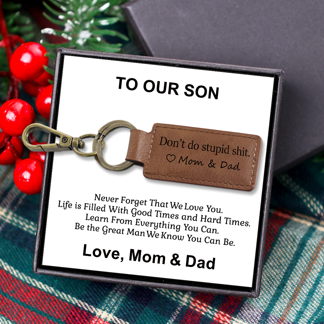 Don't Do Stupid Funny Leather Keychain Drive Safe Have Fun Keychain Teenager Gift Set For Son/Daughter