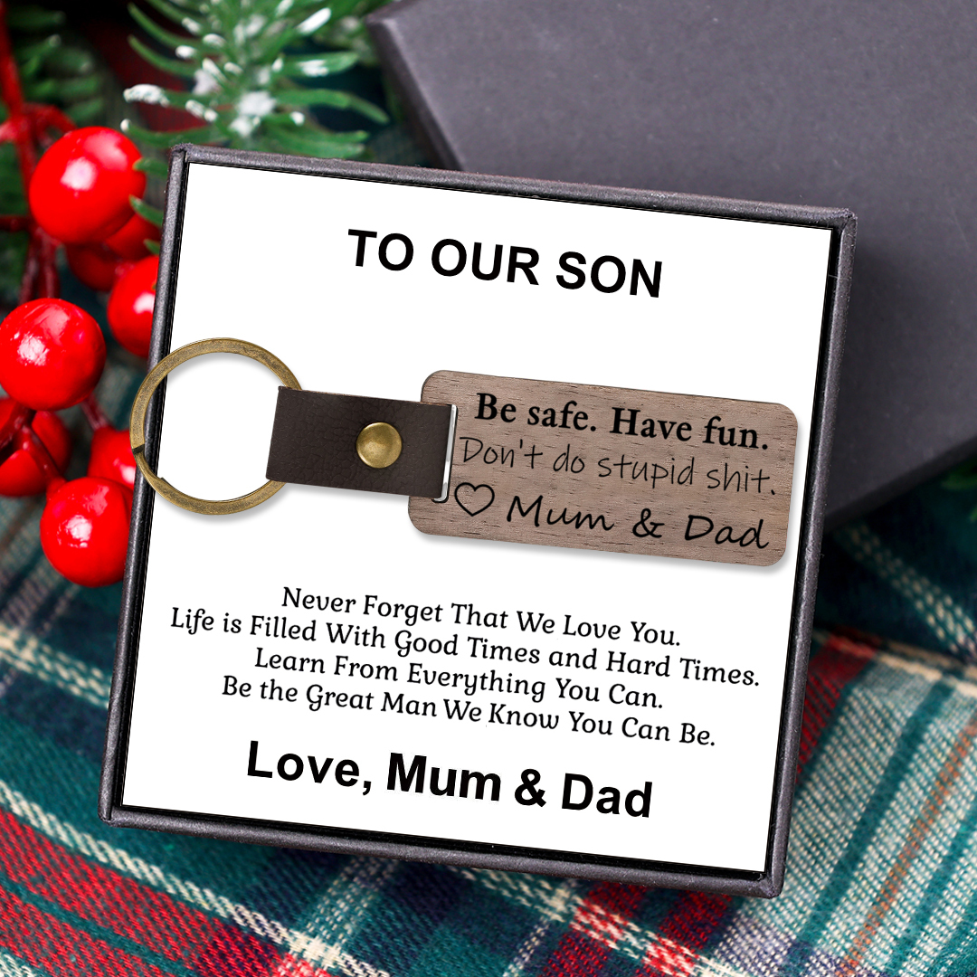 Don't Do Stupid Funny Wooden Keychain Drive Safe Have Fun Keychain Teenager Gift Set For Son/Daughter