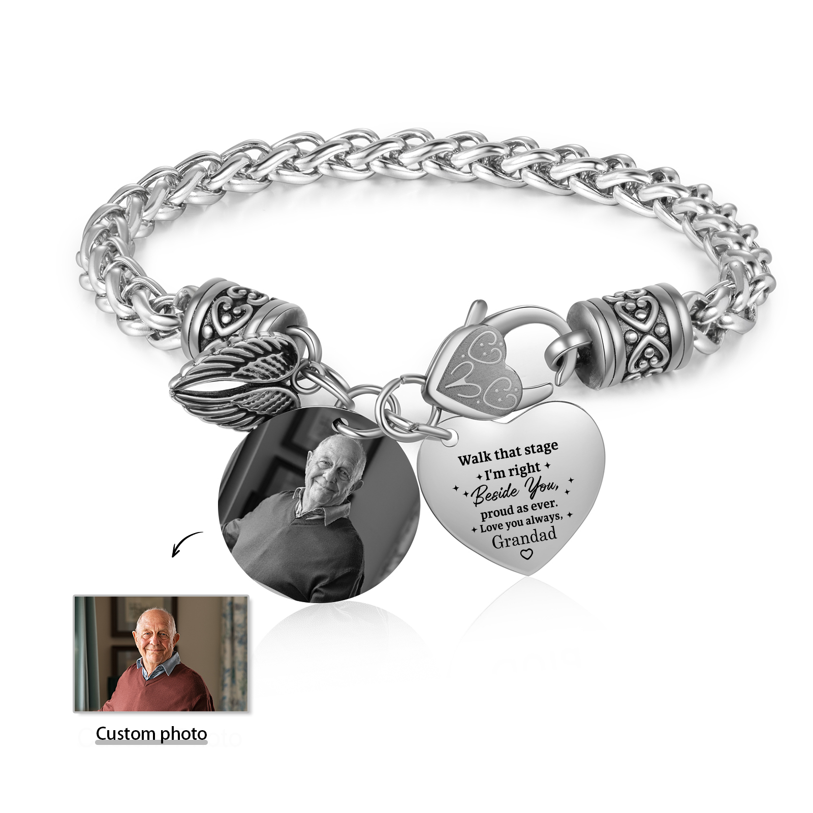 Personalized Memorial Grandpa Bracelet Custom Photo Engraved Gift for Loved One | Lorajewel