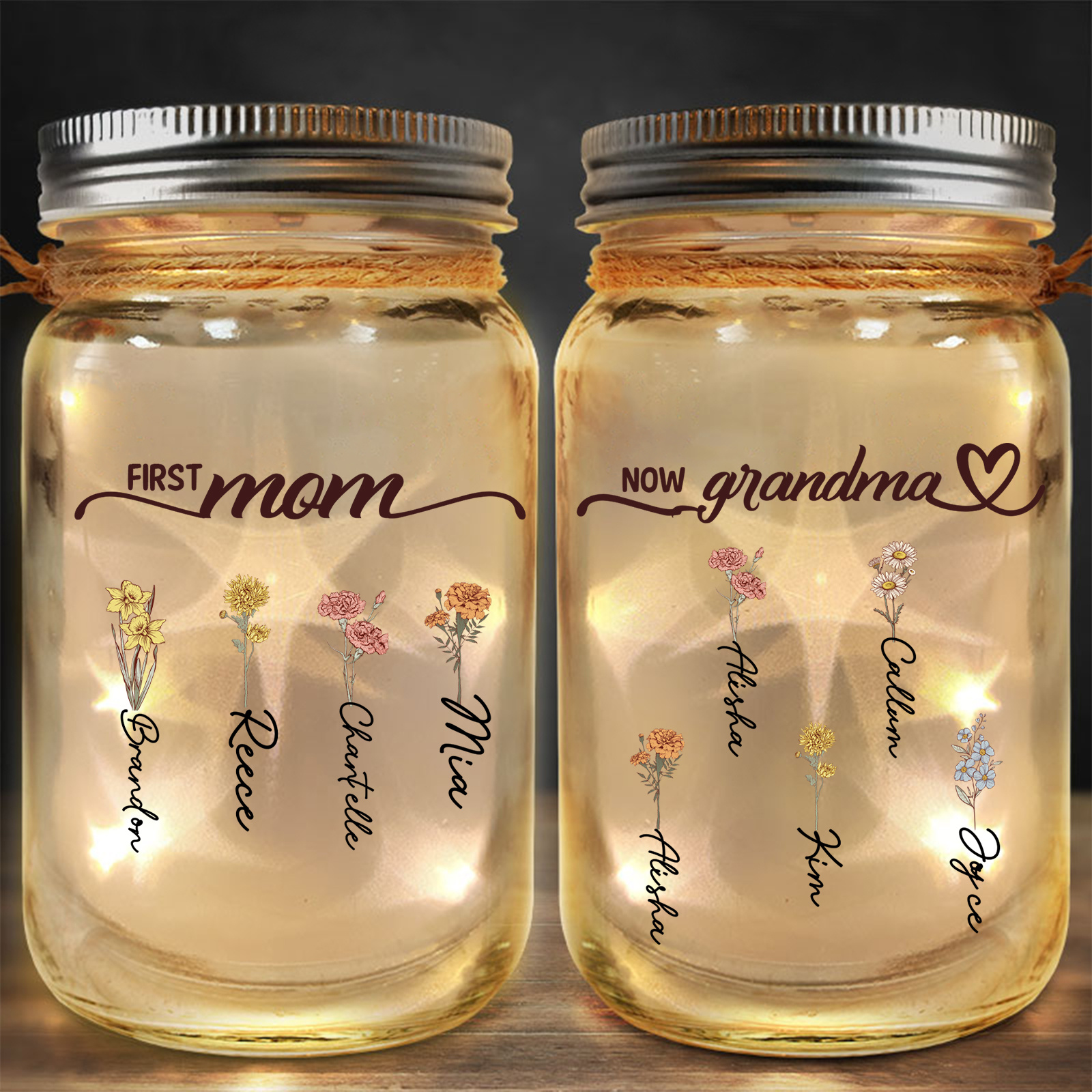 Custom Birth Flower Solar Mason Jar Light