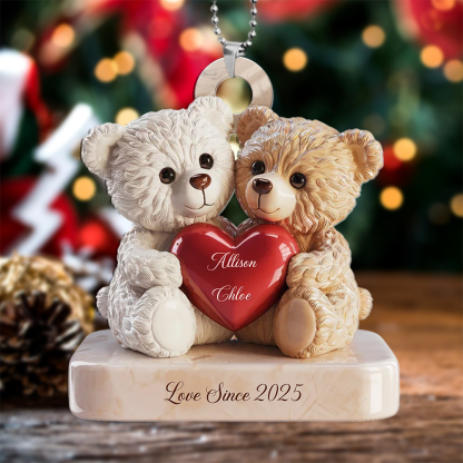 Personalized Couple Heart-Shaped Teddy Bear Christmas Tree Decoration