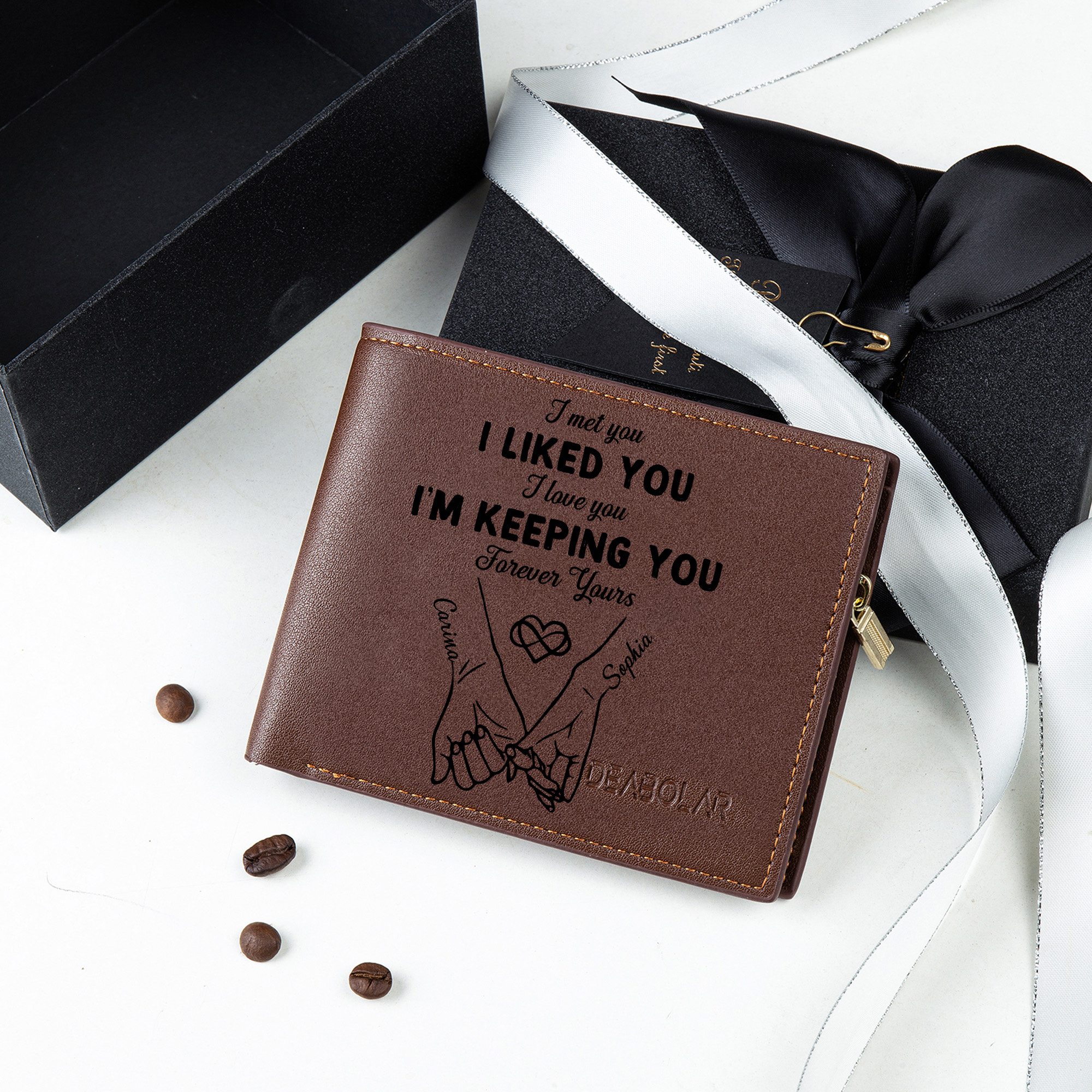 Personalised Photo Engraved PU Leather Couples Wallet for Men