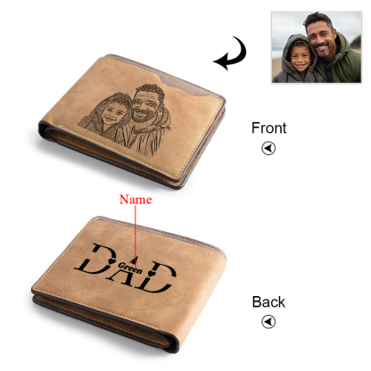 Personalized Photo Engraved Leather Wallet Customisable Fathers Day Birthday Gift for Dad from Kids Practical Keepsake |Lorajewel