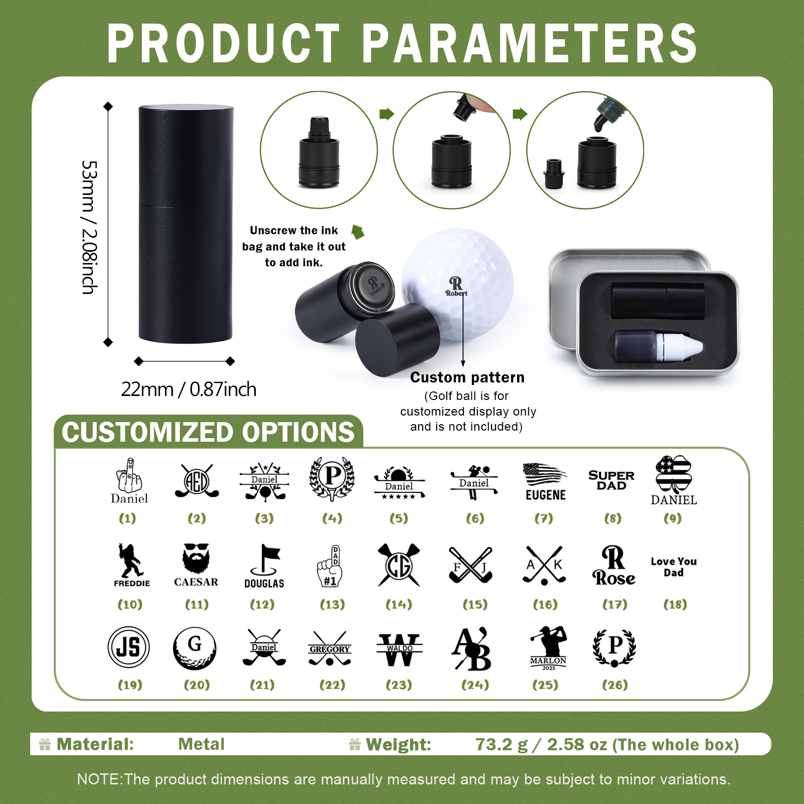 Personalized Golf Ball Stamp, Sleek Metal Case Practical Gift for Golfers