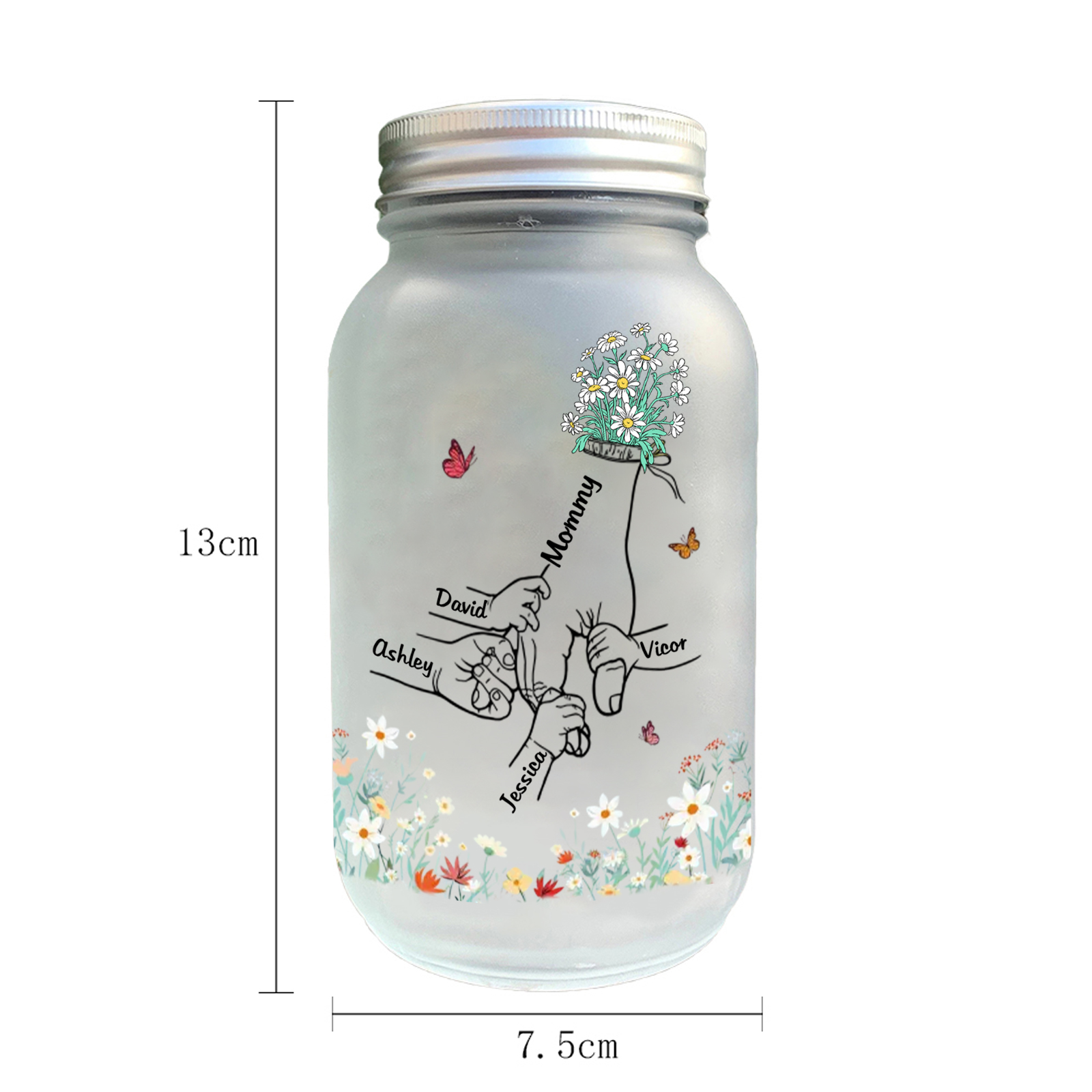 Personalized Flower Solar Mason Jar for Mom