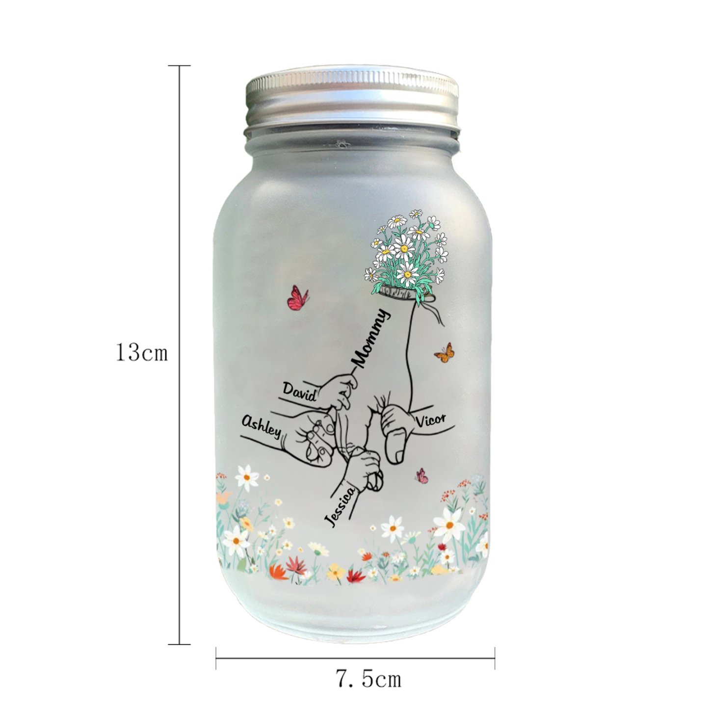 Personalized Flower Solar Mason Jar for Mom